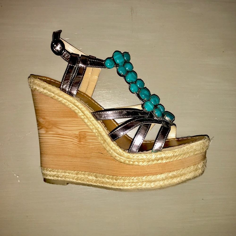 Limelight Teal Stone Strappy Wedges